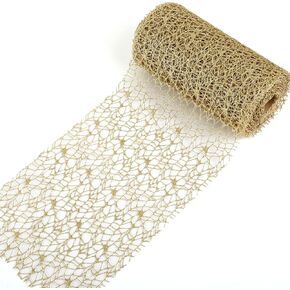 LEMESO Gold Ribbon for Christmas Tree Christmas Ribbon Wired Mesh Ribbon for Christmas Tree 8.7 inch x 32 feet(10.6Yard) Gold Ribbon for Christmas Tree Decoration Xmas Gift Wrap Supplies