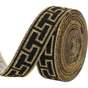 FINGERINSPIRE 4.3 Yards 23mm Vintage Jacquard Ribbon Iron On Embroidered Ribbon Black Gold Floral Fabric Trim Ethnic Ribbon Trim Embroidery Woven Sewing Ribbon for Clothing Decoration