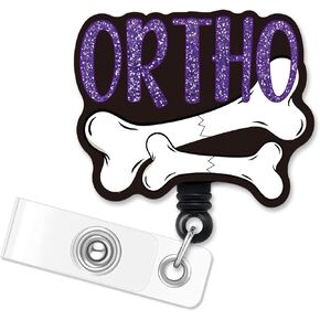 ERHACHAIJIA Ortho Retractable Purple Glitter Badge Reel with Alligator Clip, Funny Bone Line Black Cat ID Card Badge Holder Gift for Nurses Doctors Radiology X-Ray Orthopedics Nursing Student Medical