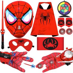 Hero Web Shooters Toy for Kids - Cartoon Cosplay Costume Set, Includes Spider Web Shooters Hero Masks Capes Target for Kids Halloween Christmas Birthday Role-Playing Gifts