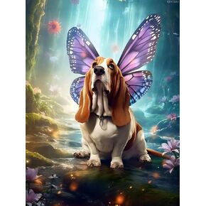 KAYEIUU Beautiful Basset Hound Diamond Painting for Adults, Basset Hound Dog Full Drill Diamond Art Painting Cross Stitch Crystal Rhinestone Great for Wall Bathroom Decor or Gifts 12x16inch