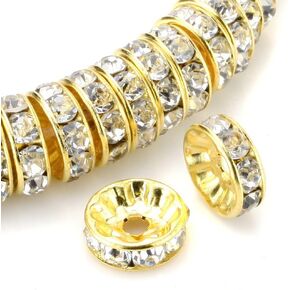 100pcs Adabele Grade A 12mm Crystal Crystal Rhinestone Rondelle Loose Beads Gold Plated Flated for DIY Craft Jewelry Making CF7-1201