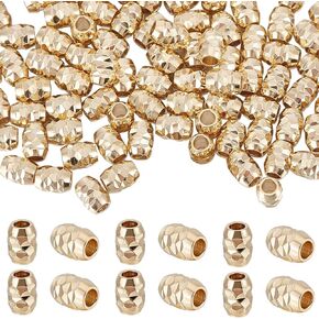 Beebeecraft 1 Box 100Pcs Gold Fancy Barrel Spacer Beads 24K Gold Plated Brass Corrugated Rondelle Barrel Beads with 1.2mm Hole for DIY Jewelry Making Craft