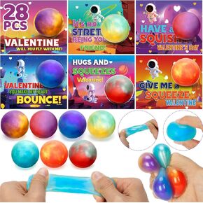 بطاقات عيد الحب DA For Kids ، 28 بطاقات تهنئة عيد الحب مع لعبة Squeeze ، و Valentine Gift Slime Ball Cits for Kids Childroom Chaking Rugch ، و Gifties Homes for Kids Boys Boys