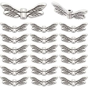 1 Box 200pcs Wing Beads Metal Silver Wing Beads Alloy Tibetan Style Vintage Fairy Angel Butterfly Flying Wing Spacer Bead Bulk for Jewelry Making Necklace Bracelets Christmas Accessories