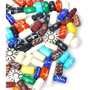 Assorted Bone Beads 130 pcs Hand Carved for Jewelry Making, Crafts, Large Natural African Beads, Native American and Indian Bead Supplies, Buffalo Bone Hairpipe Beads in Bulk (Multi Colored)
