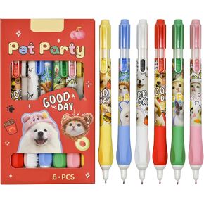 Maydahui 6 Pcs Cartoon Cat and Dog Gel Pens Retractable Kawaii Pet Pens Black Ink Comfortable Soft Finger Grip for Cat Lovers Office Shcool Supplies Birthday Gifts