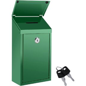 Metal Donation Box with Locking Suggestion Slot and Key - Wall Mounted Mailbox for Cash, Home Office, Outdoor (Black)