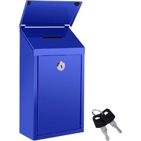 Metal Donation Box with Locking Suggestion Slot and Key - Wall Mounted Mailbox for Cash, Home Office, Outdoor (Black) in Kuwait