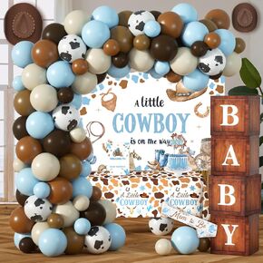 Rodeo Cowboy Baby Shower Decorations Western Cowboy Baby Shower Party Supplies Farm Cowboy Party Decorations- Cowboy Backdrop, Baby Boxes, Cowboy Balloons Arch, Tablecloth, Cake Toppers, Poster, Sash