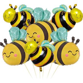 DIYCAM Bumble Bee Balloons for Bee Themed Birthday Party - 6pc Set with Mylar Material