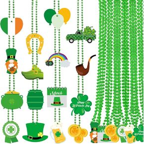 48pcs St Patricks Day Beads Beads Green Necklace St Patricks Day Party Favors Shamrock Netglacen Accessories Clover Beer Coins Jewelry Carnival Party Favors