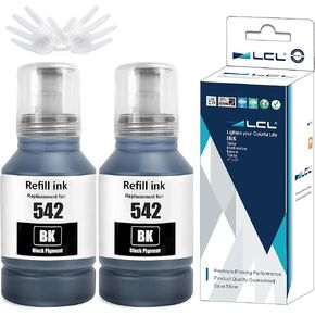 LCL T542 542 Black Ink Refill Bottles High Capacity Replacement for Ecotank ET-5150 ET-5170 ET-5180 ET-5850 ET-5800 ET-5880 ET-16600 ET-16650 ST-C8000 ST-C8090 Printer (2-Pack)