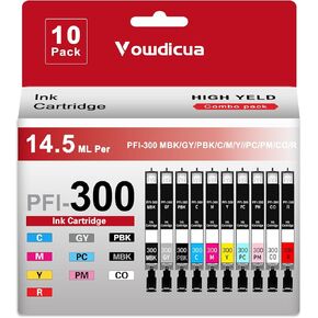 PFI-300 Ink Cartridges 10-Pack (MBK/PBK/C/M/Y/PM/PC/R/GY/CO) - High Capacity Compatible PFI 300 Ink Cartridges Replacement for Canon ImagePROGRAF PRO-300 Printer