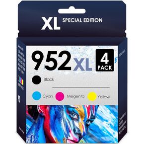 Combo Ink Cartridges HP 952XL. Works with HP Officejet Pro 8710 8720 7720 7740 8210 8702 8715 8725 8730 8740 Printers. 4 Pack (Black, Cyan, Magenta, Yellow)