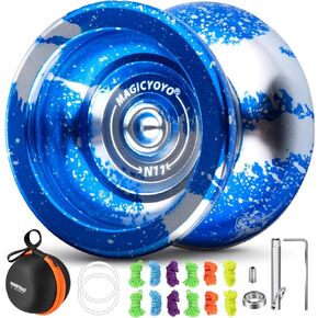 MAGICYOYO الاحترافية غير المستجيبة يويو N11، كرة يويو من الألومنيوم مزدوجة الأغراض للأطفال/الكبار مع محمل يويو سريع الاستجابة، 12 خيط يويو، حقيبة يويو (أحمر ذهبي)
