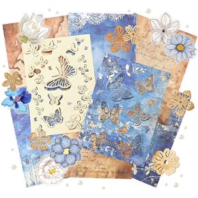 4 Packs Flower Lace Cutouts Decorative Paper and Sticker Set Floral Butterfly Plant Shape Scrapbooking Die-cut Paper Shiny Sticker for Junk Journal Card Making Collaging Handicraft (Sophie)