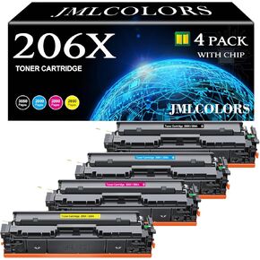 206X Toner Cartridges (with Chip) Compatible Replacement for HP 206A Toner Cartridges 4 Pack W2110X W2111X W2112X W2113X Works with HP M283CDW Toner Cartridges M283fdw M281fdw M255dw Printer
