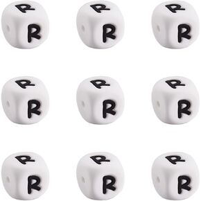 FASHEWELRY 10Pcs Cube Silicone Letter Beads 12x12x12mm Square Alphabet Beads Letter E for DIY Bracelet Necklace Jewelry Making