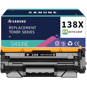 138X (with Chip) Black Toner Cartridge High Yield Replacement for HP 138A W1380A 138X W1380X Ink Cartridges for HP Laser Jet Pro 3001dw 3001dn 3101fdw 3101fdn 3101sdw Printer Ink (1-Pack)