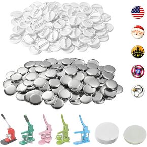 200 Sets 32 mm 1.25 inch Blank Button Supplies Round Badges Buttons Parts for Button Maker 32mm Button Attachment, Button Making Supplies with Pin Cover, Pin Backs, Plastic Films, Circle Paper
