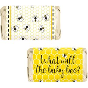 Bumble Bee Gender Reveal Mini Chocolate Candy Wrappers, What Will Baby Bee Gender Reveal Party Favor Labels - 45 Count