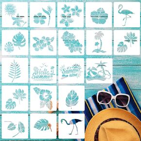 20 Pieces Summer Beach Stencils for Painting Reusable Animal Plant Stencil DIY Template for Painting on Wood Canvas tropical Hawaii Party Decor in Saudi Arabia