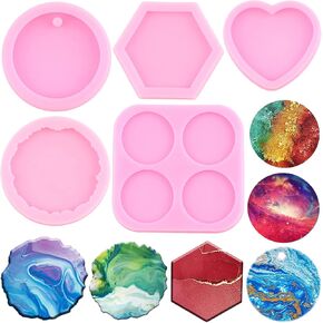Phone Grip Resin Molds Round Silicone Keychain Mold Phone Socket Epoxy Resin Casting Molds Heart Circle Keychain Pendant Clay Mold for DIY Resin Casting Jewelry Making Badge Reel Set of 5