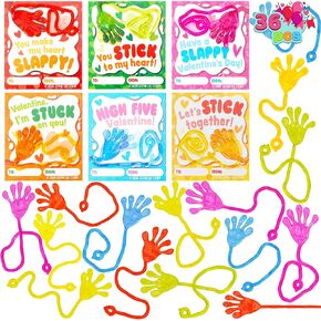 JOYIN 36 Packs Valentines Day Sticky Hands with Card, Valentine Party Favors, Classroom Exchange Gift for Kids, Holiday Reward Prizes
