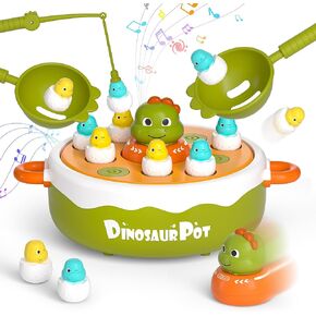 UNEEDE 4 in 1 Bounce and Catch Dinosaur Toys, Magnetic Fishing Game, Tic Tac Toe, Bowling and Pop Up Family Operation Game, Christmas Birthday Gift for Thanksgiving Toddlers Board Games for Kids
