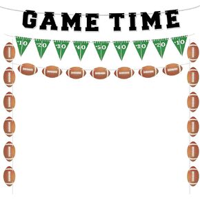 Game Time Football Banner - NO DIY Pre-Strung Football Party Decorations Banner Garland on 8.2 ft Strands - Football Party Decorations