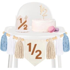 Half Birthday Decoration Baby Girl, Dokuna High Chair Banner 1/2 Birthday Crown Cake Topper, Half Way to One Birthday Party Decorations