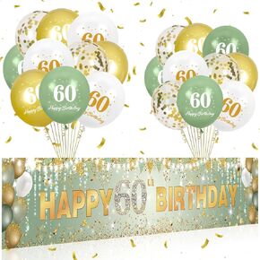 30th Birthday Decorations for Her Women Green Gold Happy 30th Birthday Yard Banner Sign and 18Pcs Sage Green 30th Birthday Balloons for Light Green 30 Year Old Birthday Party Supplies Decorations