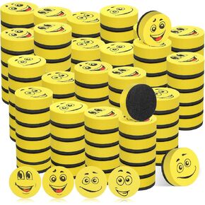Fulmoon 100 Pcs Magnetic Dry Erase Eraser Bulk Cute Face Whiteboard Eraser Mini Whiteboard Erasers for Classroom Supplies Circular Dry Erase Cleaner for Classroom Office Meeting Decor
