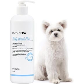 PetO’Cera Dog Shampoo Plus, All-in-One Dog Shampoo and Conditioner, Itch Relief, Moisturizing, Vet Approved, Hypoallergenic, Korean Pet Skin Care (16.9 fl oz/500ml)