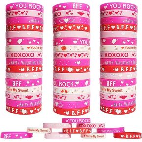 60pcs Valentines Day Wristband Silicone Heart Rubber Bracelets for Valentines Day Party Decoration Party Favors School Gifts Supplies