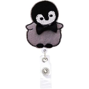 Winter Penguin Retractable Name Card Badge Holder Reel with Alligator Clip, 24 inches Thick Pull Cord Valentines Day Gifts