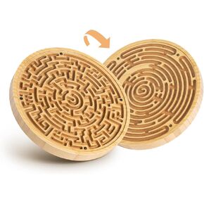 Wooden Labyrinth Board Game with Two Versions of Upgraded Circular Marble Maze with Two-Sided Design, 2-in-1 Puzzle Maze with Two Metal Balls, Brain Teaser Game for Children, Teenagers, and Adult