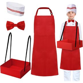 SATINIOR 4 Pcs Kids Waiter Costume Kit Carnival Circus Hot Dog Costume Including Snack Tray Apron Hat Tie Cosplay