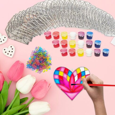 Ayhuhra 28 Sets Valentine's Suncatcher Craft Kit DIY Window Paint Art Suncatchers Heart Sun Catchers for Valentine's Day Art Craft Mother's Day Party Favors Gift Exchange in Kuwait