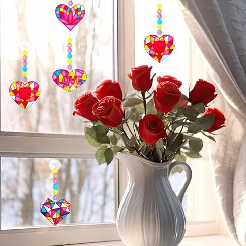 Ayhuhra 28 Sets Valentine's Suncatcher Craft Kit DIY Window Paint Art Suncatchers Heart Sun Catchers for Valentine's Day Art Craft Mother's Day Party Favors Gift Exchange in Kuwait