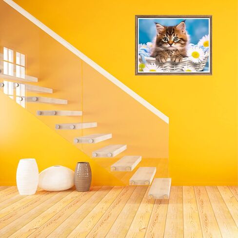 Bimkole DIY 5D Diamond Painting Kits Cat Flower, Full Drill Rhinestone Embroidery Set by Number Kits Paint with Diamonds Animal Cross Stitch Home Wall Decor 12x16in in Saudi Arabia