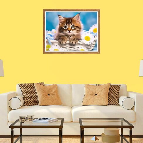 Bimkole DIY 5D Diamond Painting Kits Cat Flower, Full Drill Rhinestone Embroidery Set by Number Kits Paint with Diamonds Animal Cross Stitch Home Wall Decor 12x16in in Saudi Arabia