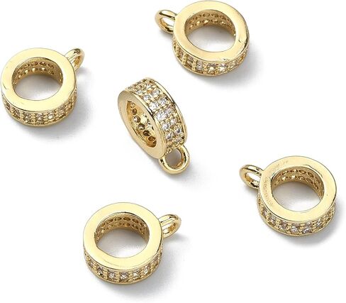 LiQunSweet 5Pcs Ring Brass Micro Pave Cubic Zirconia Hanger Links Bail Beads Dangle Hanger Beads for DIY Jewelry Making Supplies - 10x7.5mm(Golden) in Saudi Arabia