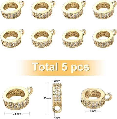 LiQunSweet 5Pcs Ring Brass Micro Pave Cubic Zirconia Hanger Links Bail Beads Dangle Hanger Beads for DIY Jewelry Making Supplies - 10x7.5mm(Golden) in Saudi Arabia
