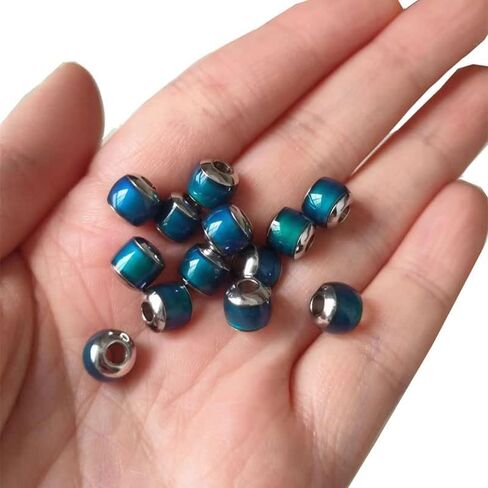 15pcs Mood European Beads Color Changing by Temperature Sensing Large Hole Barrel Spacer Beads with Stainless Steel Cores for Bracelet Necklace Choker Jewelry (7 * 8mm) in Saudi Arabia
