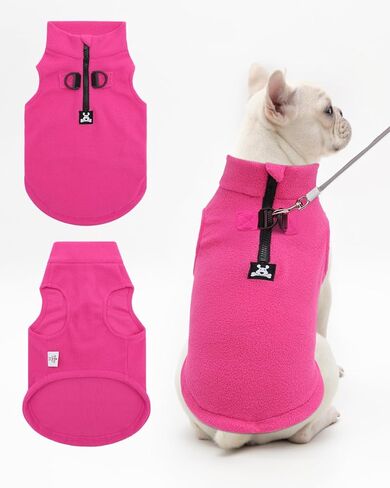 CuteBone Fleece Dog Sweaters Pink with Turtleneck, Half Zip-Up & Pullover Winter Vests Shirts for Small & Medium Dogs - Warm Thermal Jackets with D-Ring, Ideal for Cold Weather DZBX01M in Kuwait