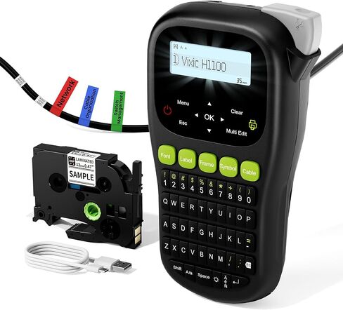 Label Maker Machine with-Tape, H1100 Handheld Label Maker Portable Labeler with Backlight Screen Keyboard for Home School Office Organization, Multiple Fonts Symbols Borders Easy to Use Inkless in Saudi Arabia