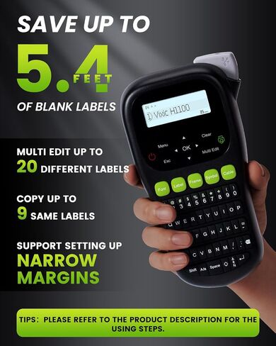 Label Maker Machine with-Tape, H1100 Handheld Label Maker Portable Labeler with Backlight Screen Keyboard for Home School Office Organization, Multiple Fonts Symbols Borders Easy to Use Inkless in Saudi Arabia