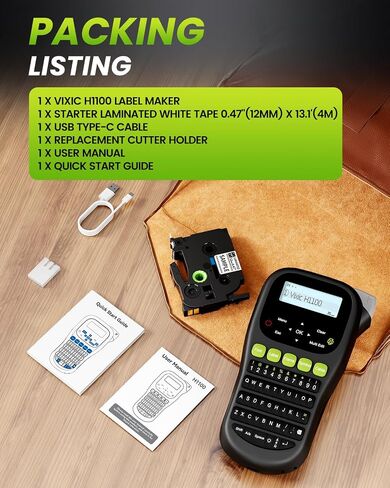 Label Maker Machine with-Tape, H1100 Handheld Label Maker Portable Labeler with Backlight Screen Keyboard for Home School Office Organization, Multiple Fonts Symbols Borders Easy to Use Inkless in Saudi Arabia